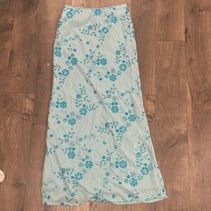 SHEIN Blue and Cream beaded Floral Maxi Skirt